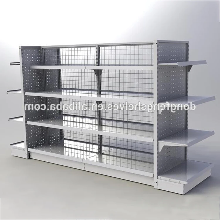 Metal Wholesale Store Super Market Gondola Shelving Display Storage Candy Wall Mesh Shelves For Supermarket