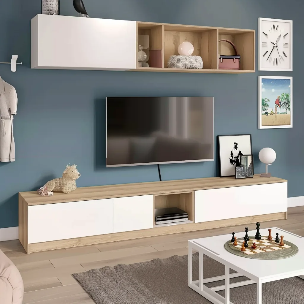 Modern Minimalist Luxury TV Stand with Extendable Feature and Storage for Home Bedroom Apartment or Hall TV Cabinet