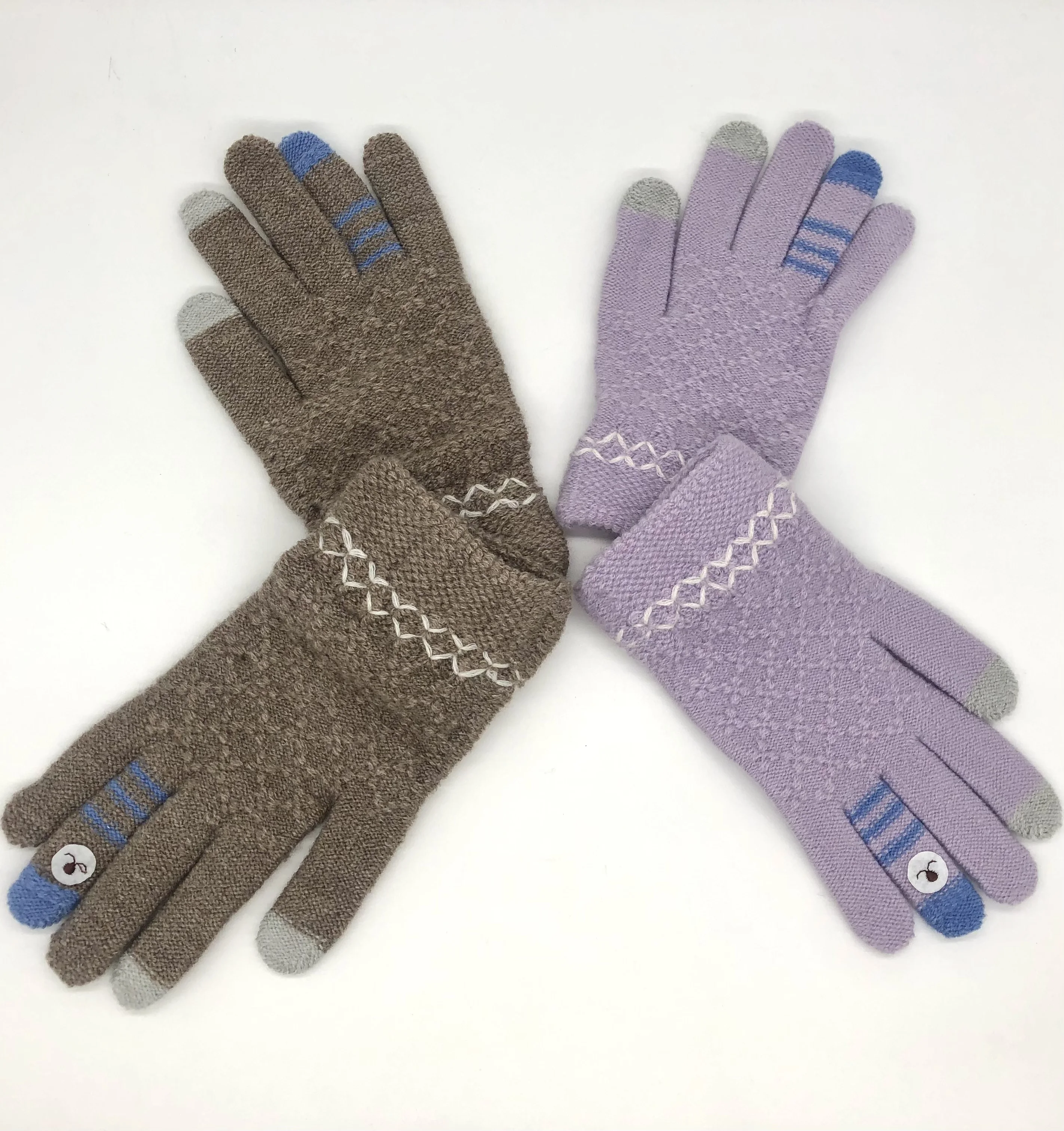 Factory direct sale touch screen knit winter gloves warm gloves Embroidery decoration finger gloves