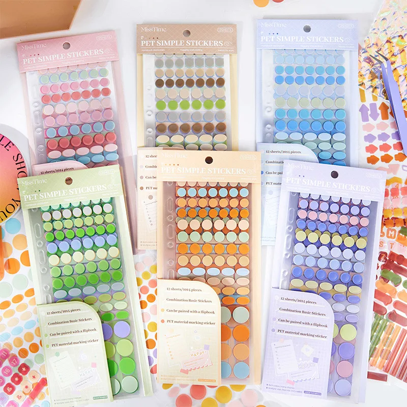 12 sheets per pack PET marking stickers Jelly Rhythm Series Basic Pattern Labels Handbook Decorative Materials 6