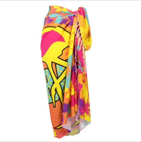 Summer Custom fashion beachwear pareo floral printed beach cover up  sarong