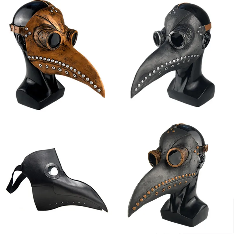 JCOSTNG Bird Beak Plague Doctor Latex Black Long Nose Gothic Retro Steampunk Halloween Party Props