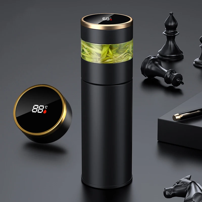Intelligent Tea Vacuum Cup Stainless Steel Cooling Digital Display Tea Warehouse Portable Cup Wide Mouth Straw Lids
