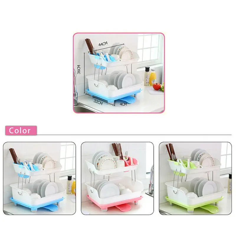 Plastic Dish Drainer Double Drip Tray 2 Layer Utensil Cutlery Draining