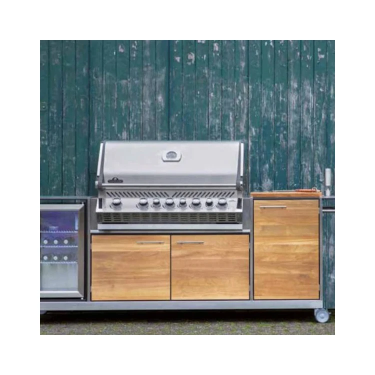 Customized Wood grain style outdoor kitchen set  for grill modular outdoor kitchen cabinet modern outdoor kitchen bbq island