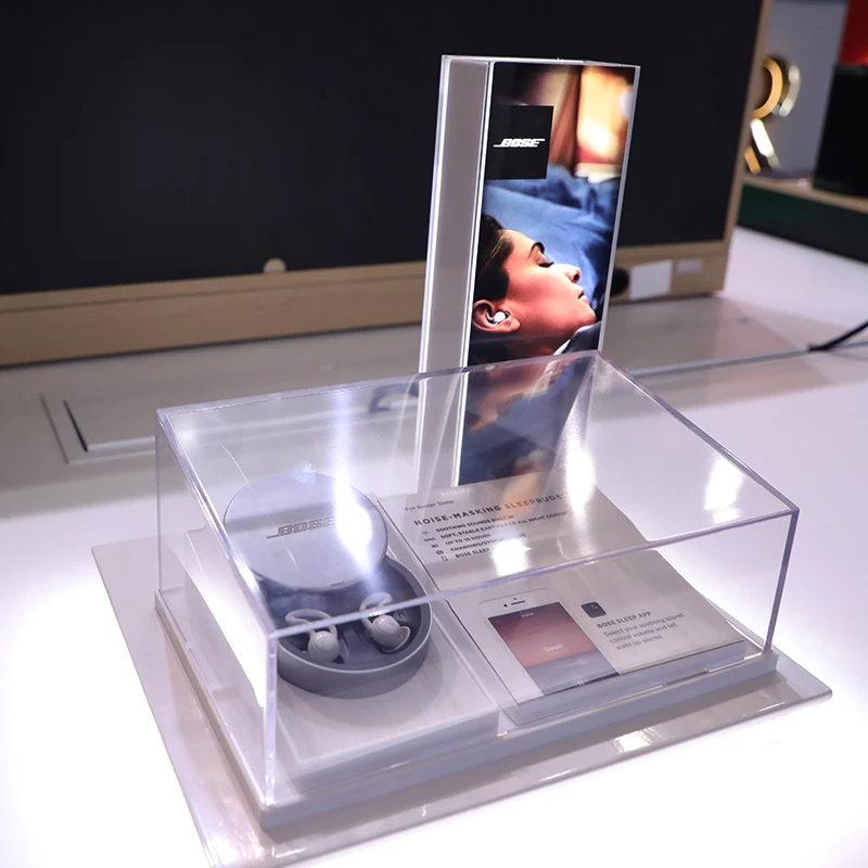Custom Retail Store Acrylic Counter - Wireless Bluetooth Headphones Stand & Speaker Display Holder.