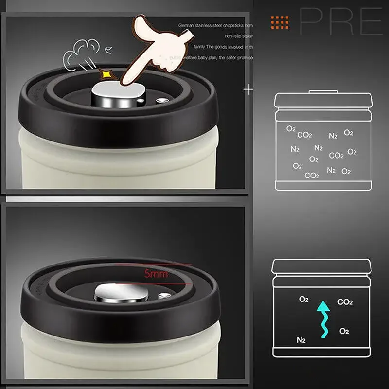 304 Stainless Steel Press Type Vacuum Storage Sealed Jar Snack Coffee Storage Containers Tank