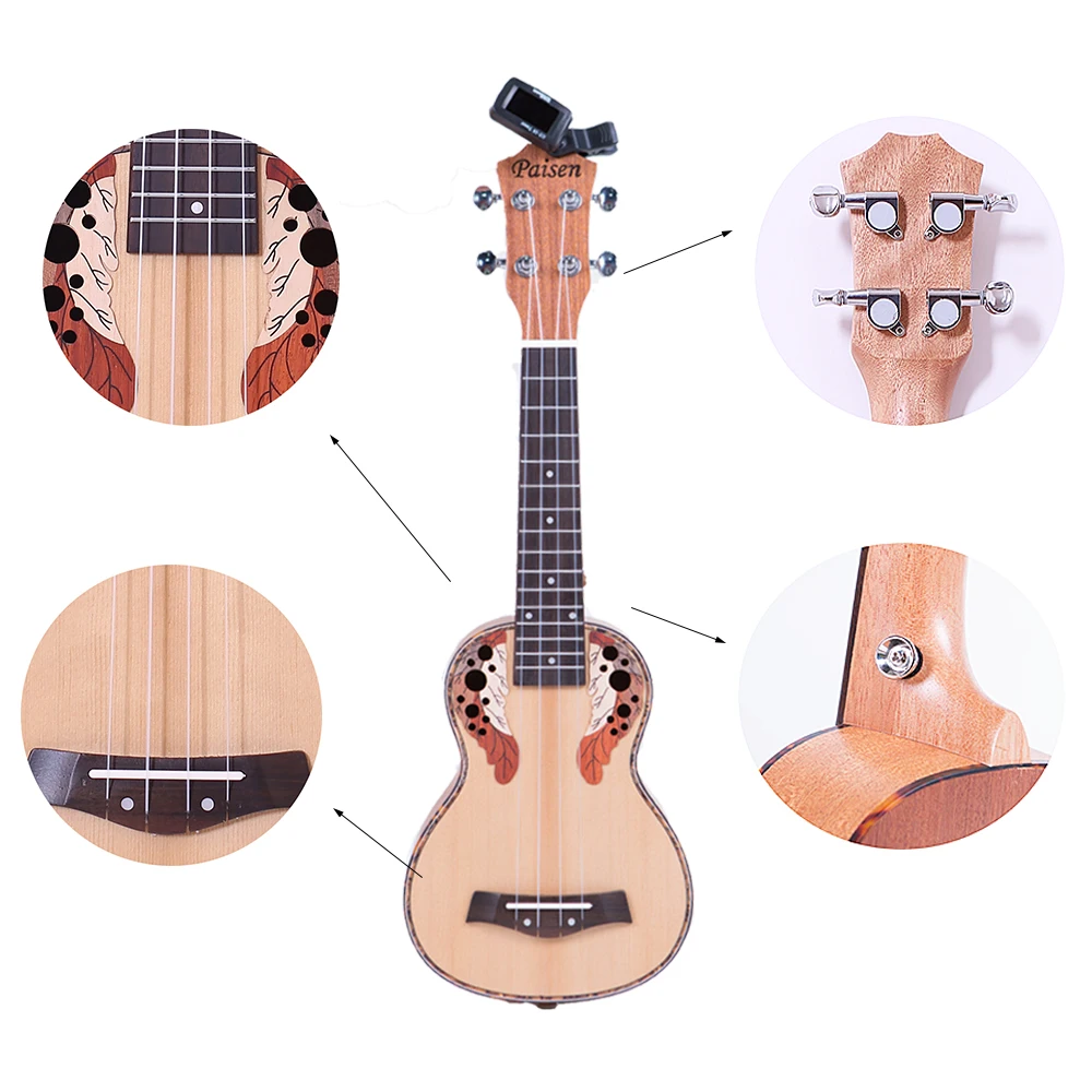 Paisen Spruce 21-inch Soprano ukulele for Beginner and Children Send with Bag Tuner Capo Strap Picks