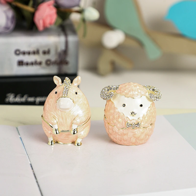SHINNYGIFTS Enamel Metal 3D Twelve Chinese Zodiac Trinket Box Small Jewelry Gift Box