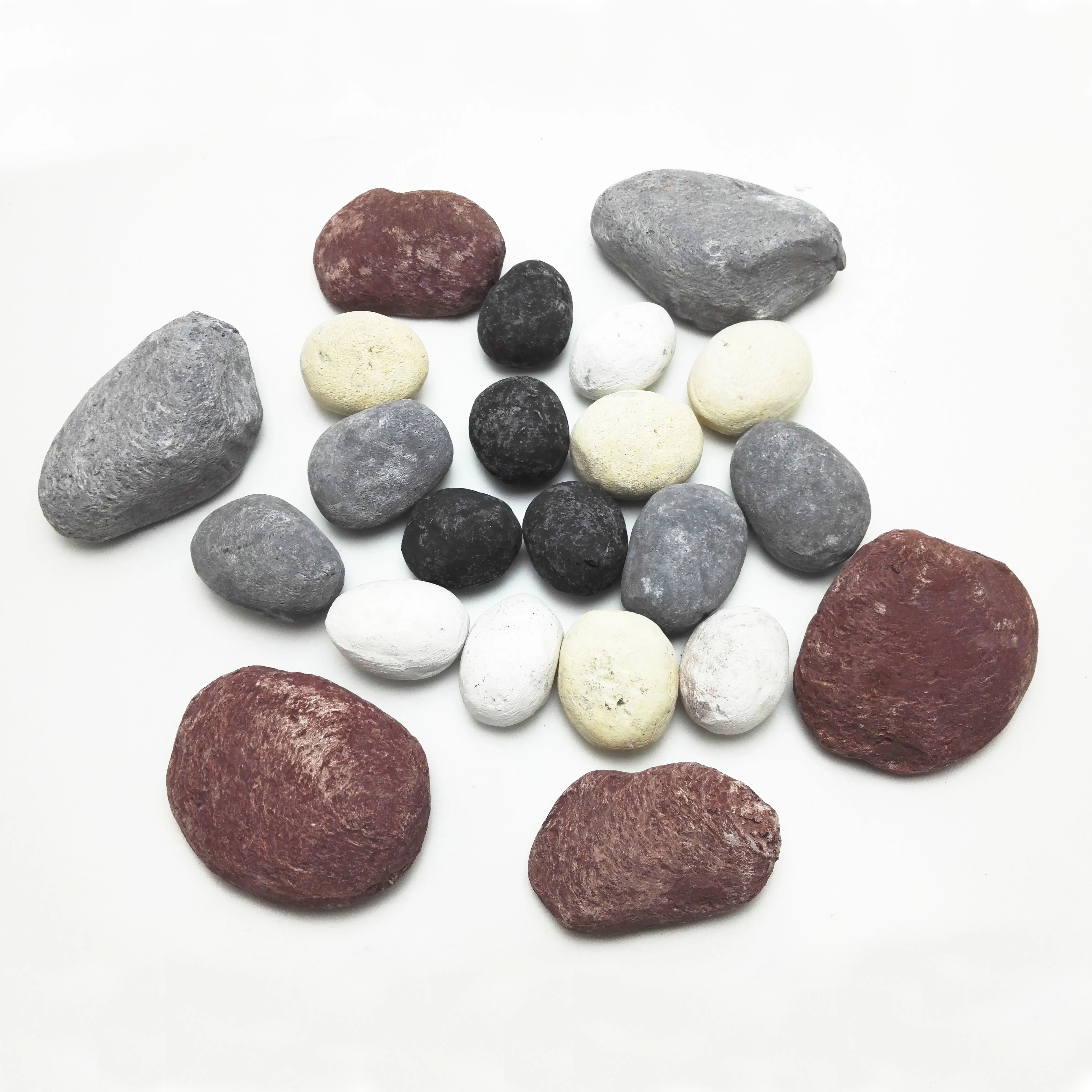 Multi Color Ceramic Fireplace Stones Black White Set Polished River Pebble High Gloss