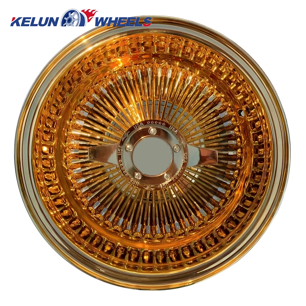 New Chrome Wire Wheel 13 14 inch classical luxury car 5x120.65/127/114.3 all gold Wheels