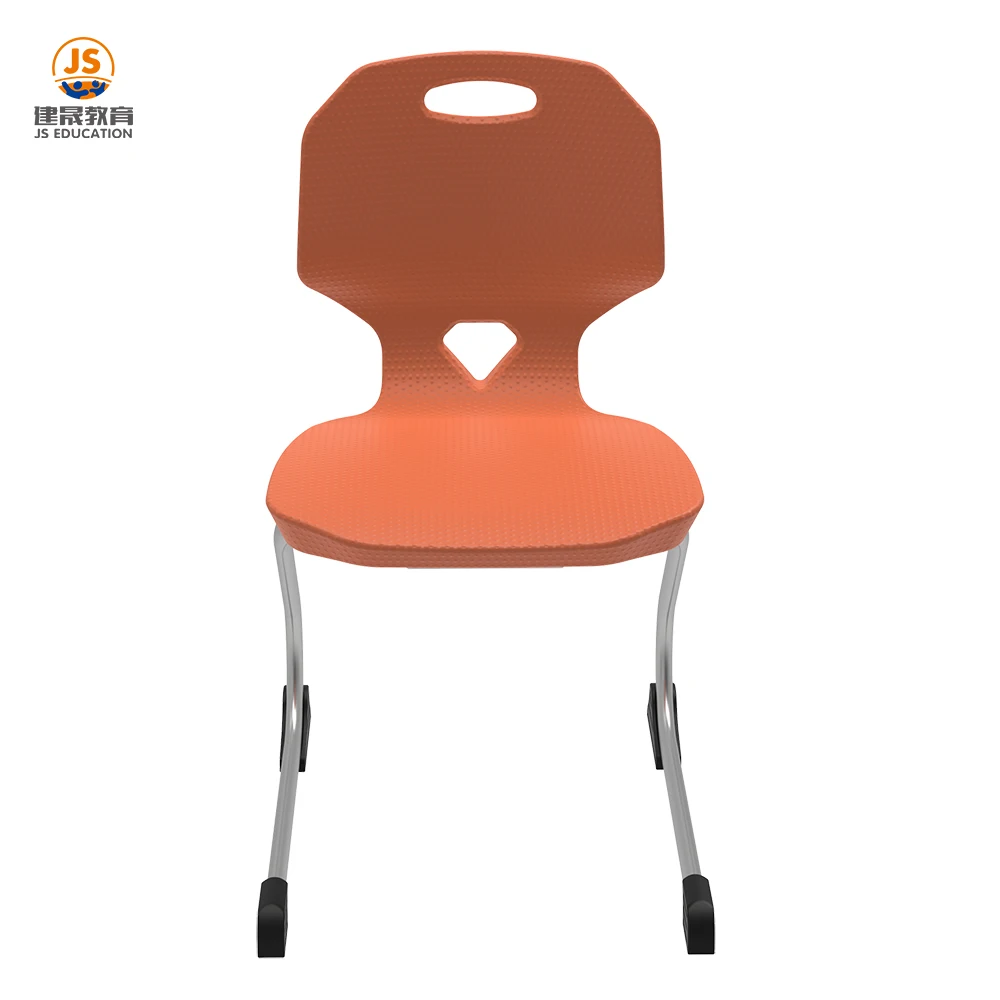 Single student chair with plastic shell and metal frame