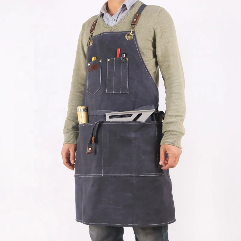 CHANGRONG Custom Best vintage men waterproof waxed canvas leather carpenter work tool apron