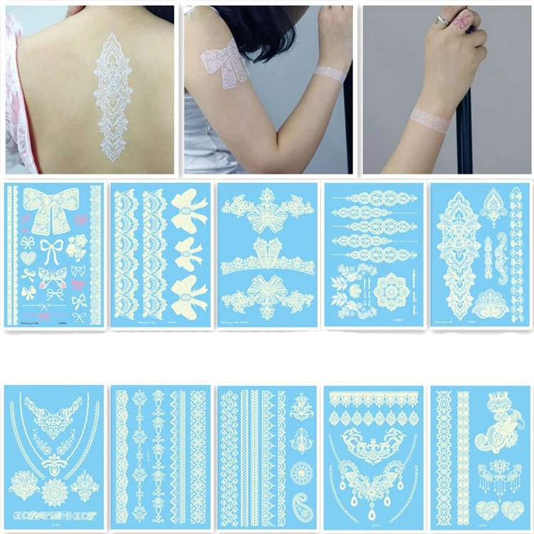 White Lace Pattern Flower Girls Waterproof Tattoo Stickers 3D Blossom Lady Shoulder Diy Temporary Tattoos