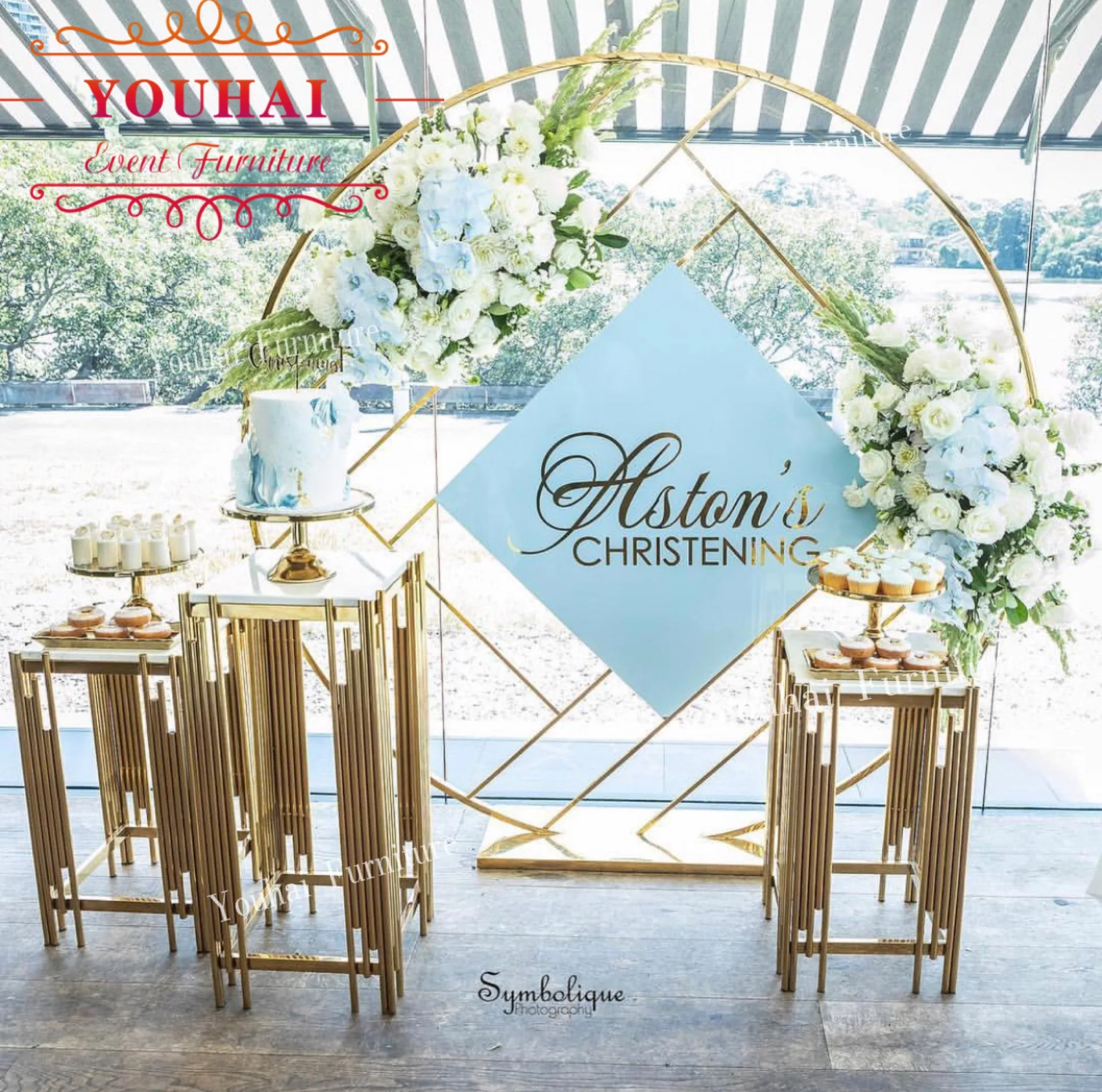 Customized gold plating metal arch backdrop decoration wedding flower arch for sale