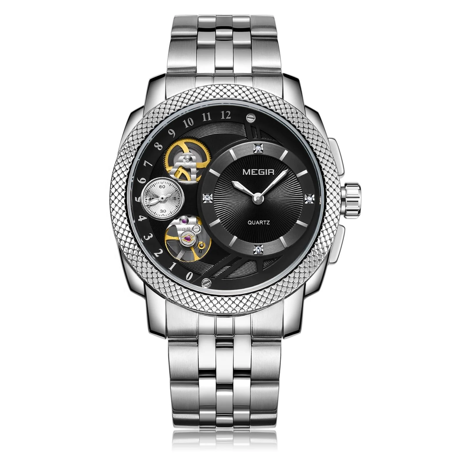 Megir 2091 decorate automatic stainless steel custom manufacture watch Mens Watches waterproof Male wristwatch Relogio Masculino