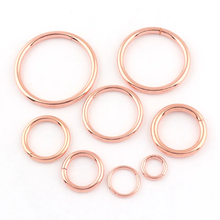 Wholesales Rose gold Various Size Iron Welded Metal Round Ring Customized O Ring Clips For Handbags/Luggage/Bra strap