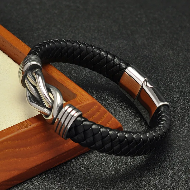 Unisex Infinity Word 8 Leather Bracelet with Stainless Steel Beads Fashion Jewelry for Mens-for Party Wedding or Gift