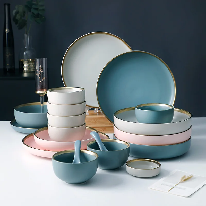 HY Simple European-style Phnom Penh Matt Blue Kitchenware Nordic Ceramic Tableware Set