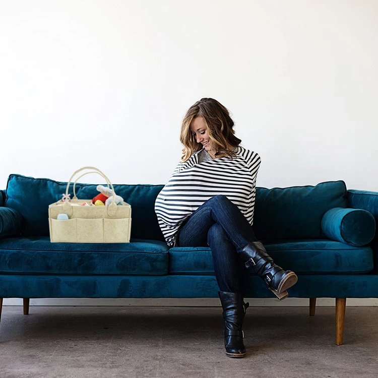 CPSIA Approved Felt Diaper Caddy Organizer Nursery Storage Bin for Boys and Girls Large Tote Bag and Car Organizer