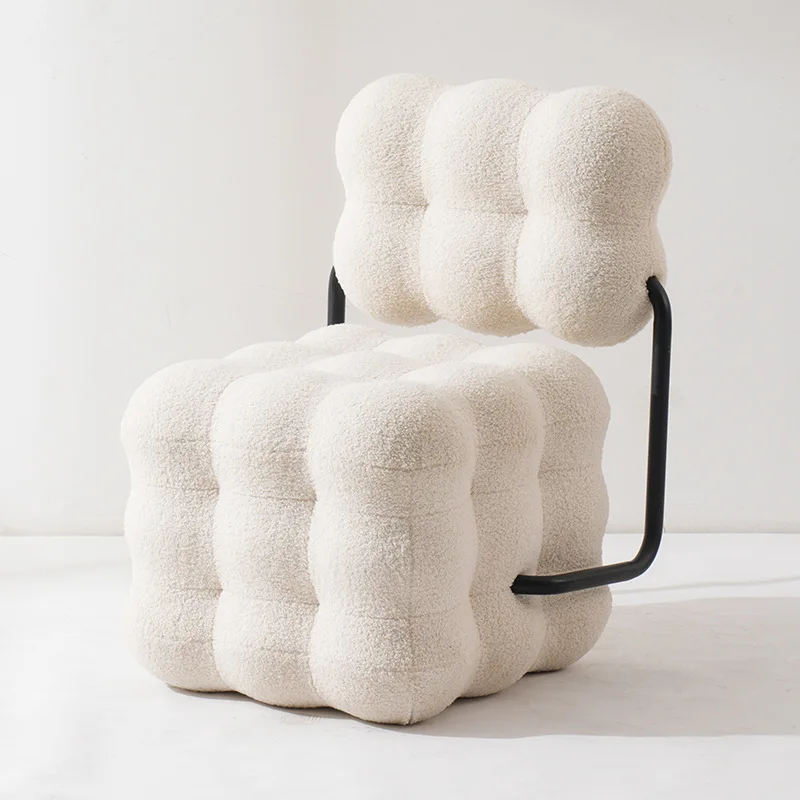 Modern Minimalist Stainless Steel Frame With Teddy Fabric Design Leisure Chair And Long Bench For Home Use