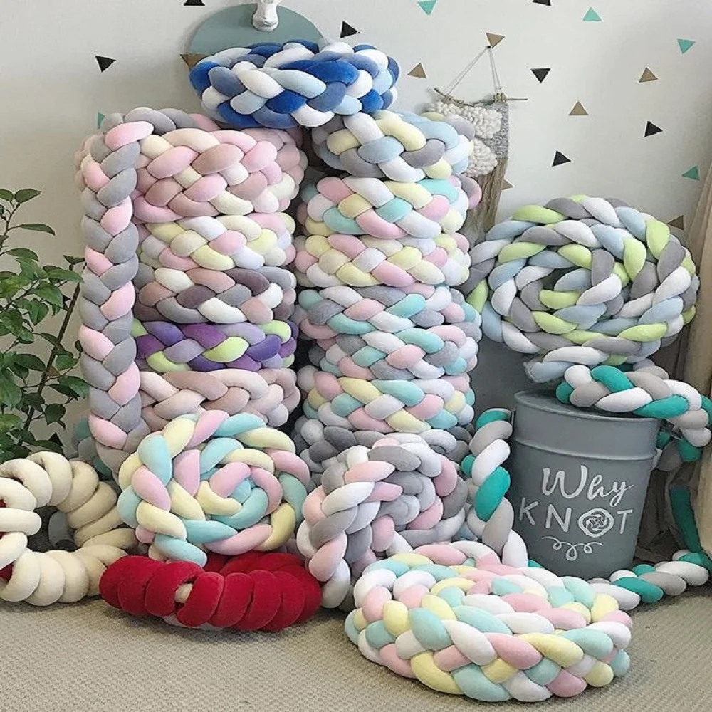 100% Экологически чистая дизайнерская дышащая плетеная Подушка с узлом, бампер для детской кроватки, плетеная плюшевая детская подушка с узлом