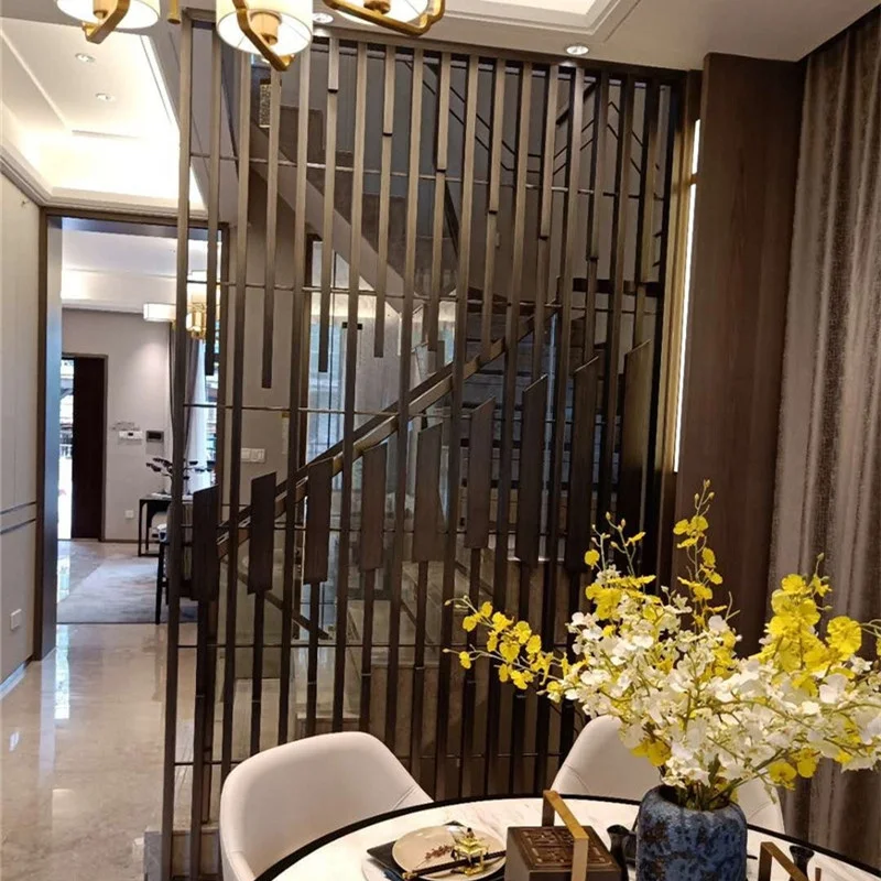 Interior partition wall living room divider black antique color stainless steel screens for luxury villa decoration
