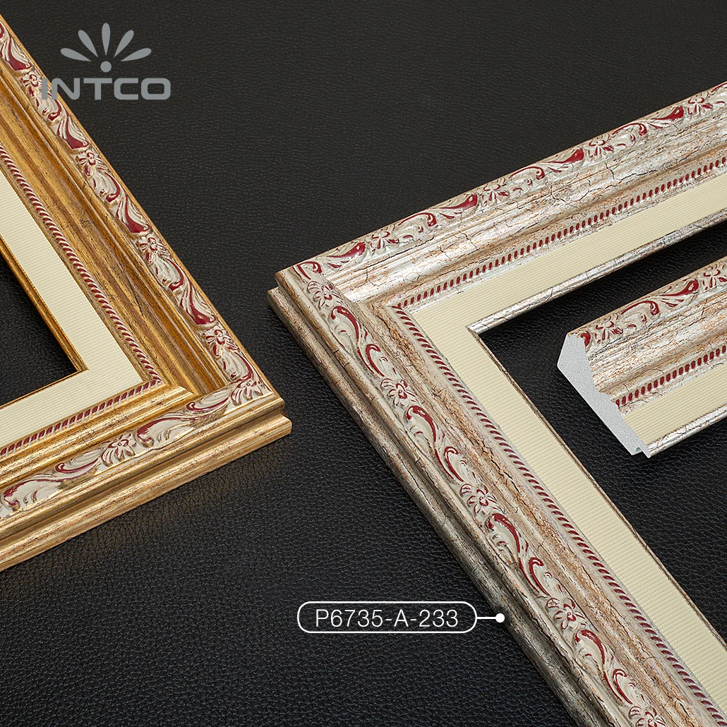 INTCO P6735-A-233 Factory Price Decorative Colorful Painting Patina Antique Canvas Art Photo Picture Frame PS Moulding