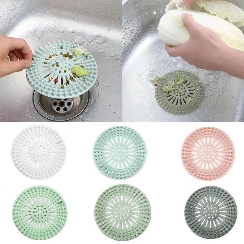 Silicone Mesh Kitchen Drains Sink Strainers Filter Sewer Hair Colanders Bathroom Clean Tool Floor Sieve Drain Filter Mat Gadgets