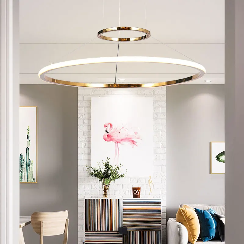 Modern Hotel Customized Diameter Size Dimmable Round Suspended Lamp Ceiling Pendant Led Circular Linear Lights Ring Chandelier