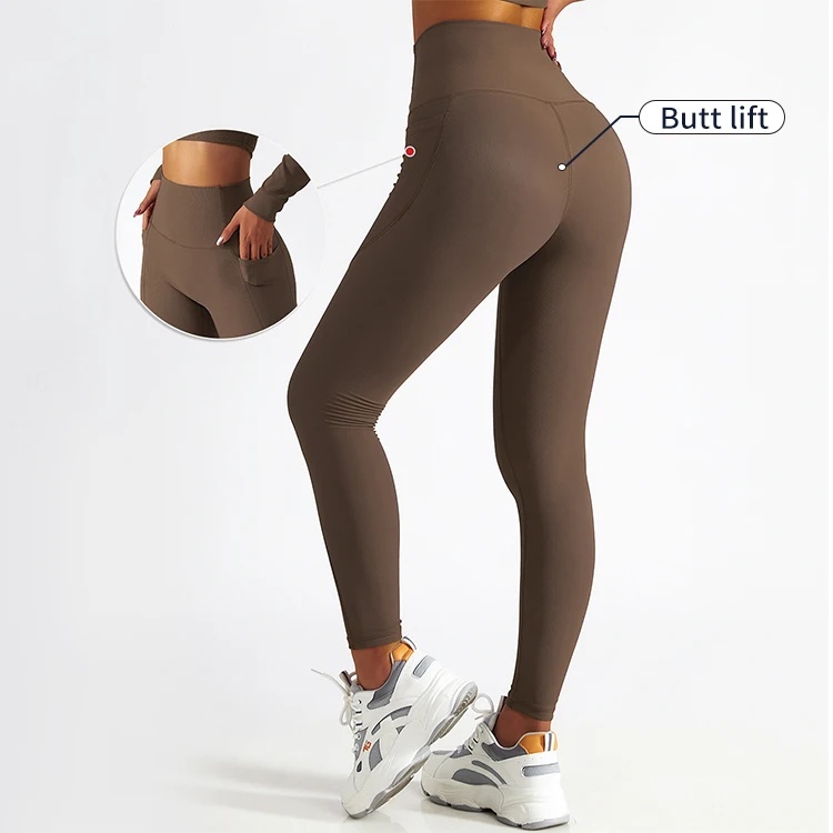 MIQI Ribbed High Waist Butt Lift Exercise Yoga Pants Ladies Sports Gym Workout Yoga Leggings