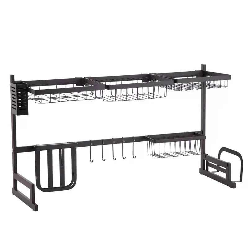 
Multifunctional 2-Tier Stainless Steel Drainer Dish Rack Kitchen Dish Rack With Utensils Holder for Kitchen Sink Countertop 