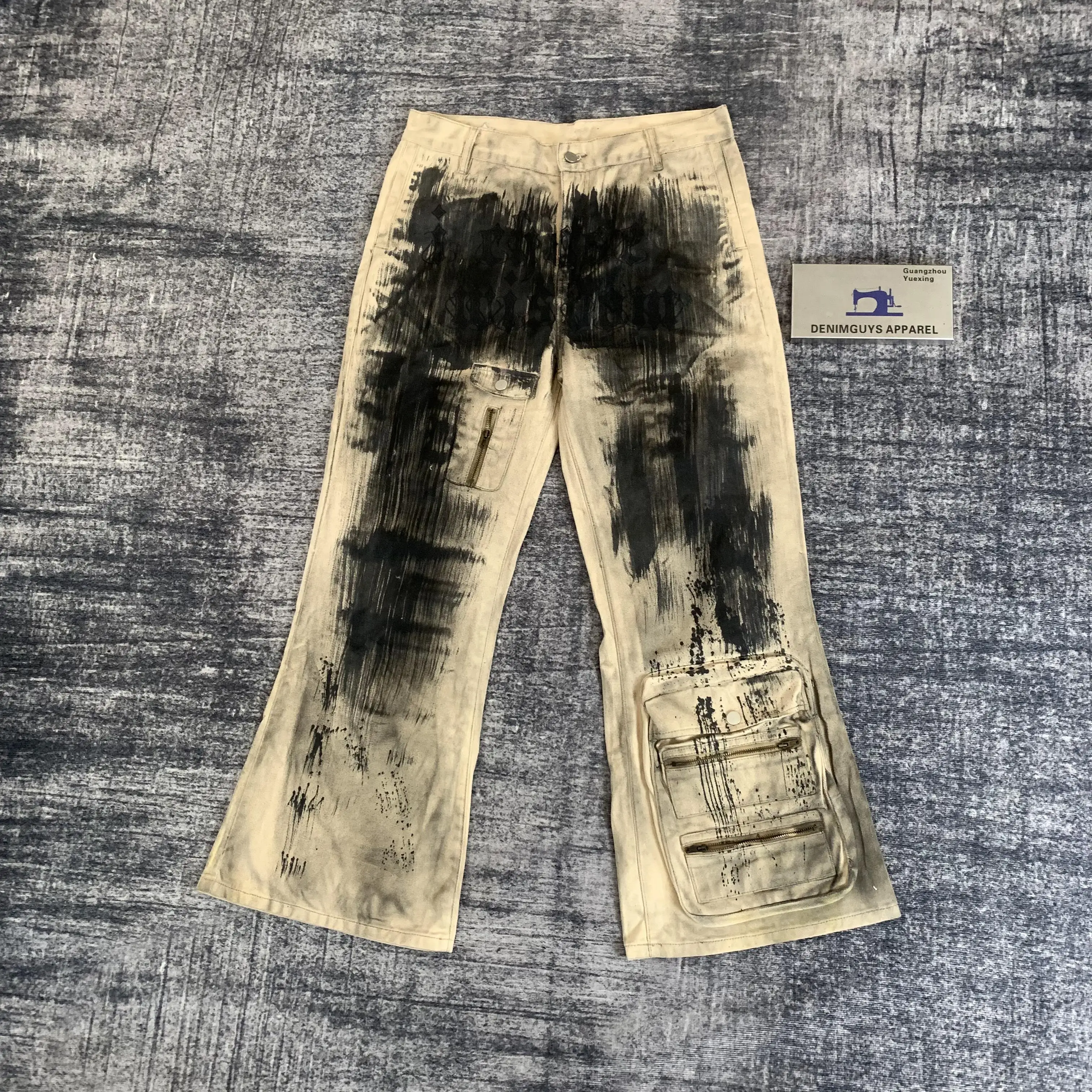 DENIMGUYS American Hip Hop Style Retro Dirty Graffiti Paint Men And Women Cargo Pants Jeans