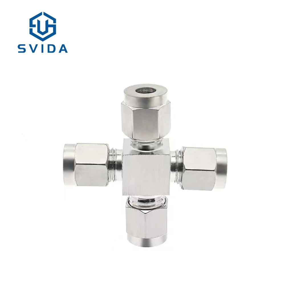 High Quality SS304 SS316 Compression Double Ferrule Tube Fitting 4 Ways Equal Union Cross
