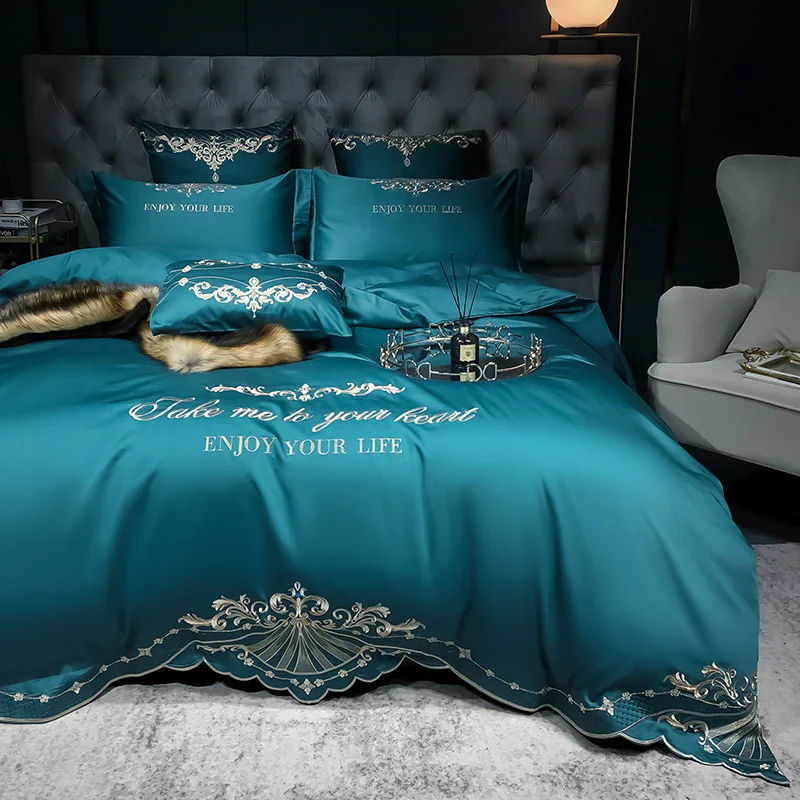 Chinese Embroidered Bedding Set Soft Summer Duvet Cover 4pcs