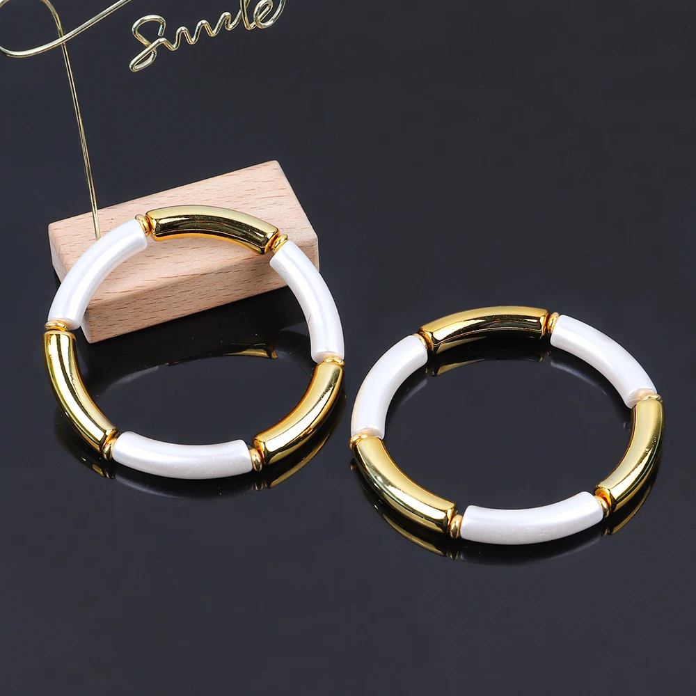 Wholesale Original Metal Septum Pearl White Gold Pipe Bead Custom Acrylic Bracelet For Women Unisex