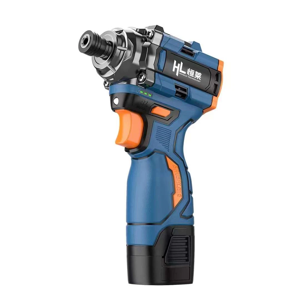 HENGLAI Wireless Brushless Screwdriver 1/2 Cordless Impact Driver Rechargeable Battery Screw Driver Electric Power