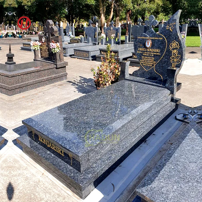 Russian cemetery black and grey granite blank headstones