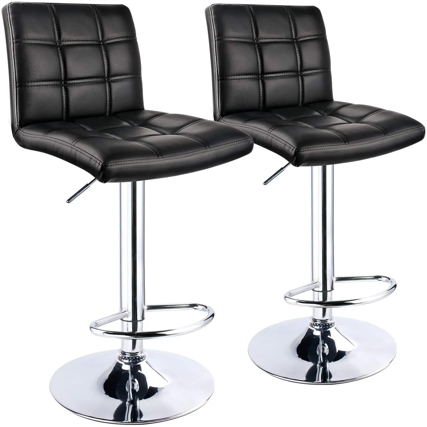 Modern Bar Stools Leather Exterior Double Needle Sewing Height Adjustable Chrome Footrest and Base Bar Chairs