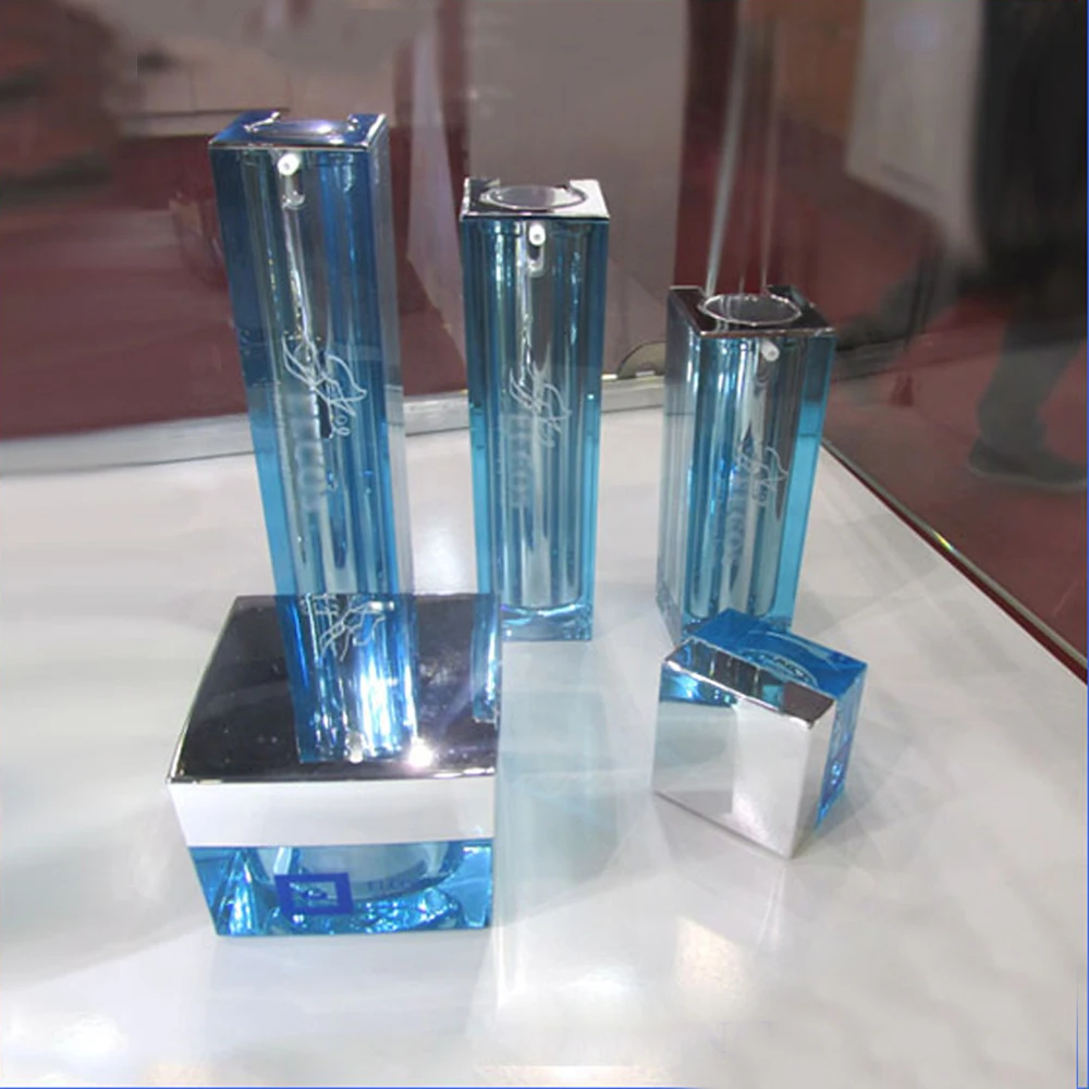 15ml 30ml 40ml 50ml Black Acrylic Square Cosmetic Lotion Pump Bottle and Cream Jar for Skin Care