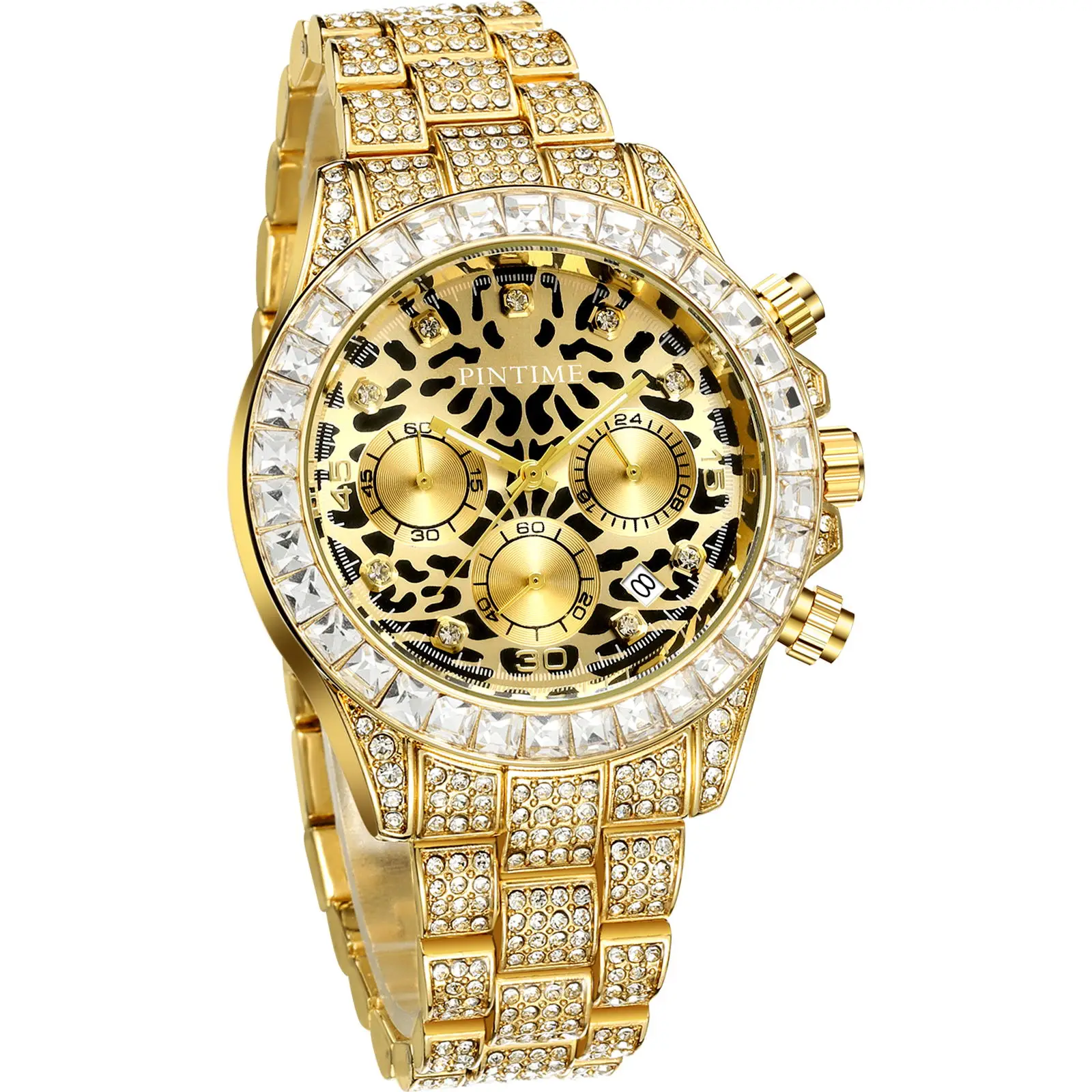Custom Logo Exquisite Diamond Men Watch Luxury Gold Stainless Steel Watches Exquisite Quartz Wristwatch