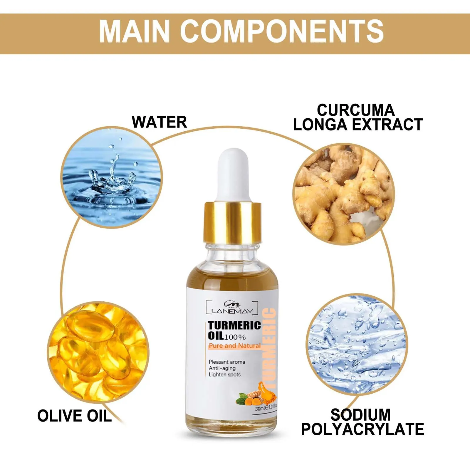 Natural Organic Anti-Aging Anti Acne Essential Oil whitening brightening vitamin c Turmeric Tumeric Facial Face Oil