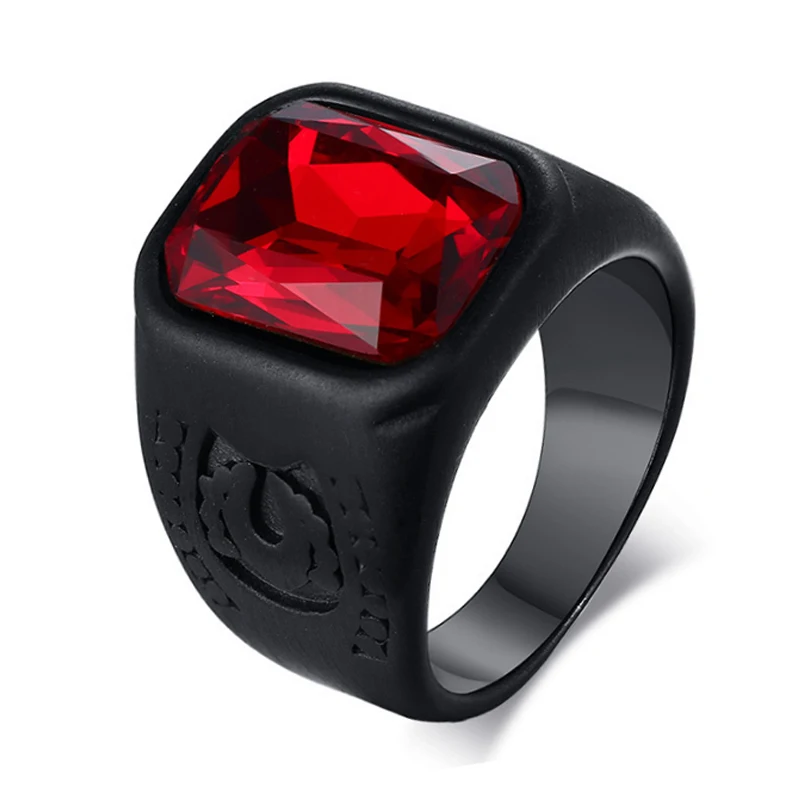 
Custom high quality stainless steel black ring with red ruby for man women 