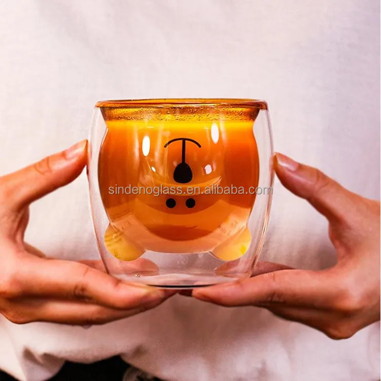 Milk Juice Cute glass Cup Cartoon Animal Shape 250ml Bear Double Wall Glass Coffee Cup