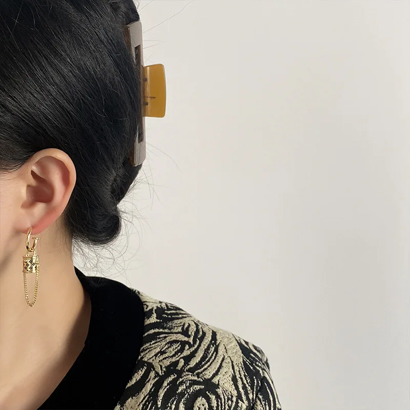 Fashion  Earrings Hollow Bucket Non Tarnish Cuban Chain Pvd Plated Brass Earrings For Women