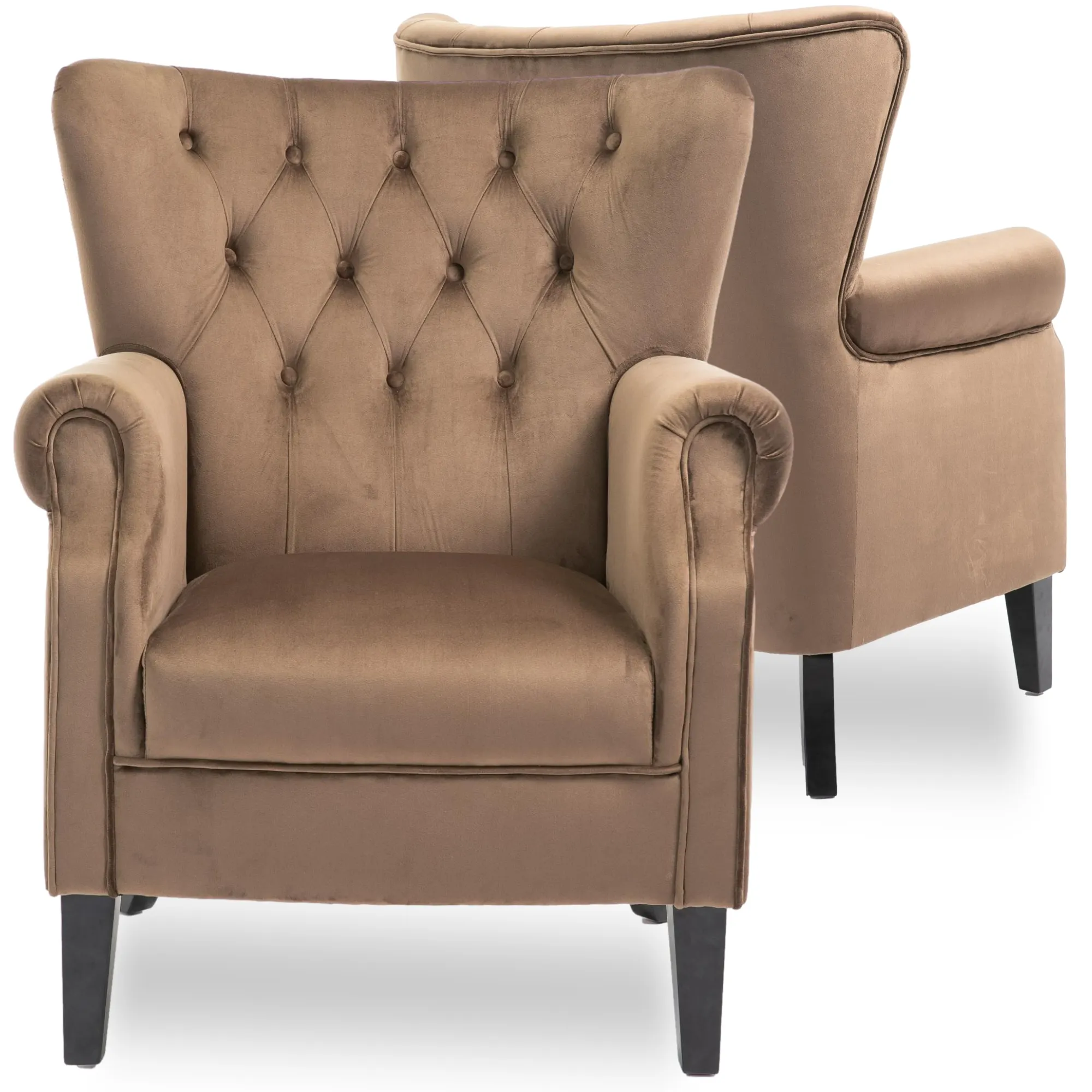 Exquisite Velvet Upholstered Solid Wood Leg Living Room Armchair