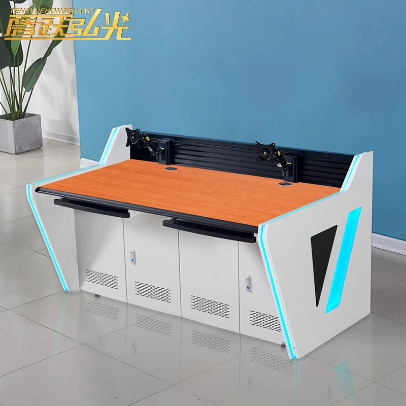 Two workstation DV-type command center control console monitoring desk Conference room office furniture monitoring computer desk