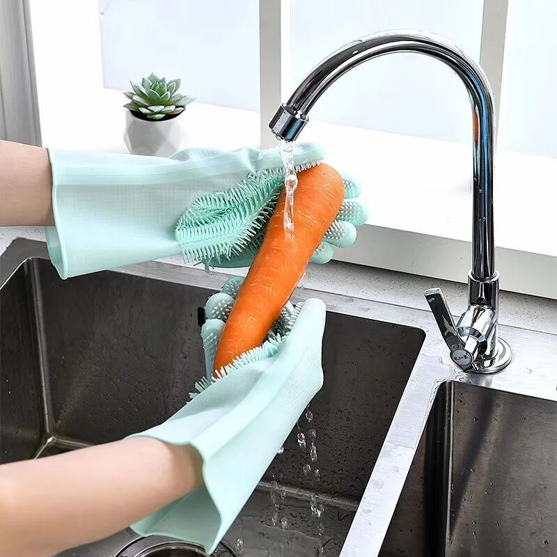 unique kitchen gadgets Dishwashing Cleaning Gloves For Kitchen silicone gloves set single side scrubber pet cleaning gloves