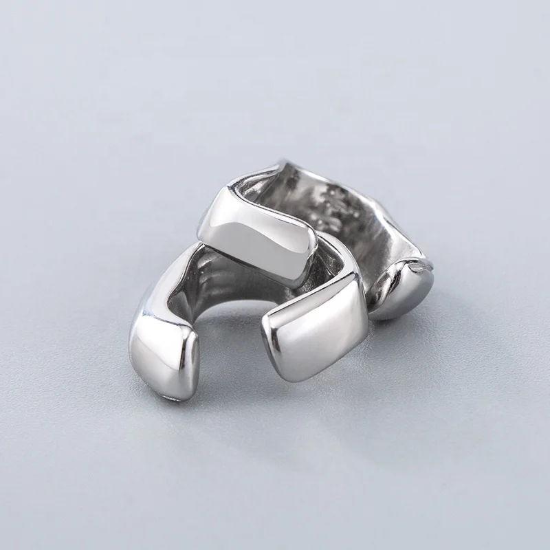 European Fashion Stainless Steel Minimalism Clip Earrings Male/Female Simple Irregular Geometric Ear Cuff