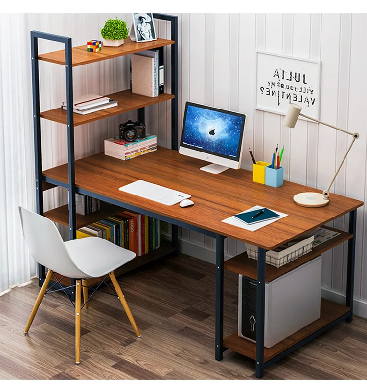 
Steel wood desktop bookshelf integrated office desk for student with bookshelf 